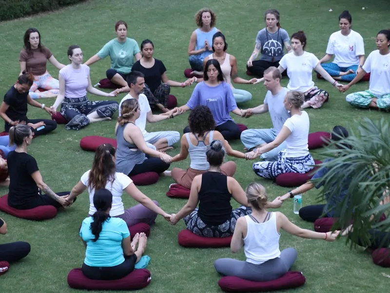 Meditation session with students at Rishikesh Yogpeeth