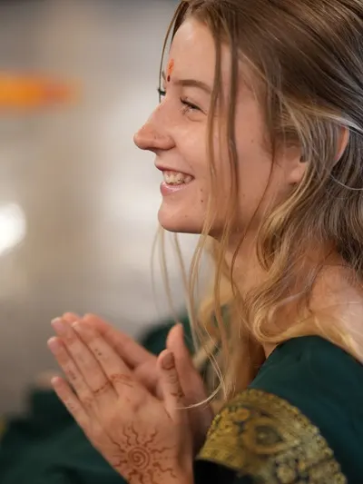 Tranquil retreat in Rishikesh with yoga sessions, meditation spaces, and Ganges River views