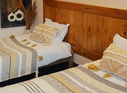 Spacious twin shared room with modern amenities at Rishikesh Yogpeeth